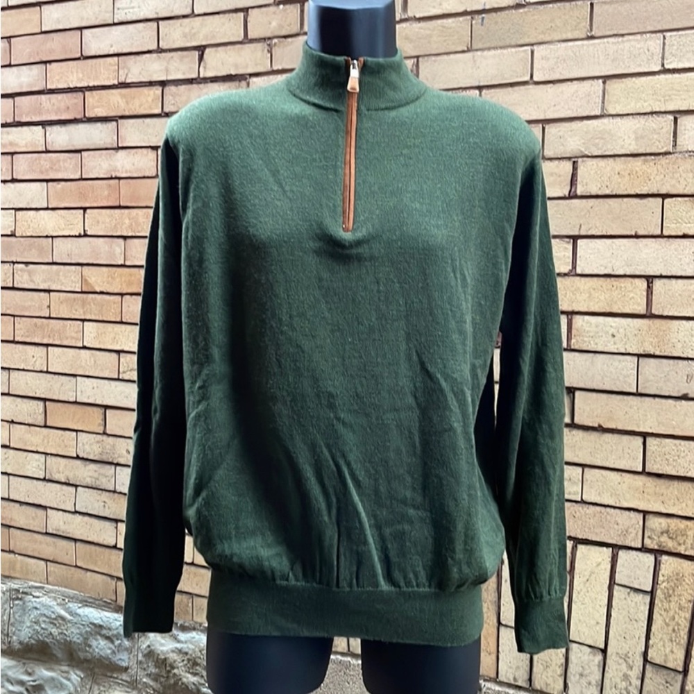 Peter Millar moss green 1/4 Zip pullover sweater Extra Large